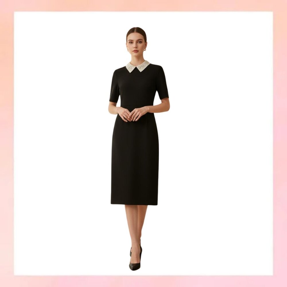 New York & Company Elegant Black dress with white collar